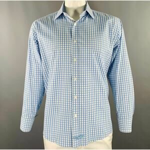 ENGLISH LAUNDRY Size XL White Light Blue Checkered Cotton Long Sleeve Shirt
